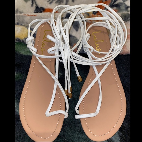 Never worn. Lulus white lace-up flat sandals. - Picture 8 of 8